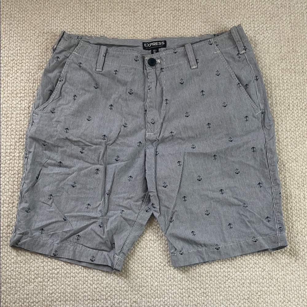 Express men’s navy striped shorts with anchors